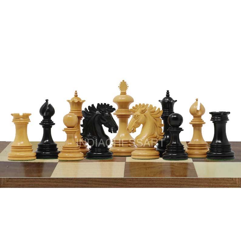 INDIACHESSART - 4.4 Wellington Luxury Staunton Chess Pieces Only Set –  Triple Weighted Ebony & Boxwood Unique Chessmen Gifts - India Chess Art