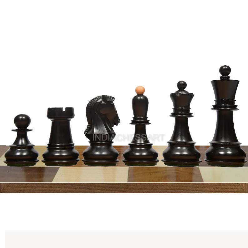 1950 Reproduced Dubrovnik Bobby Fischer Chessmen Version 3.0 in Ebony  Wood/Box Wood - 3.75 King